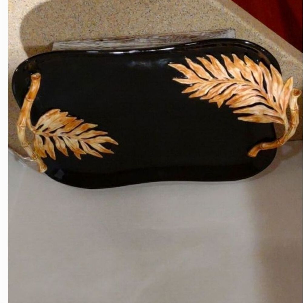 Fitz & Floyd Black Serving Tray Vintage new condition.  17 x 11" . C4
